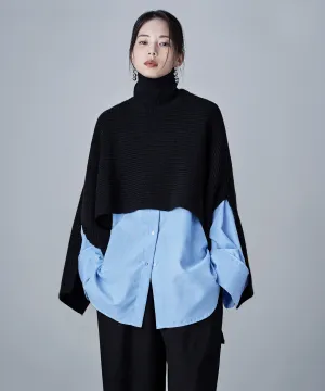 Alpaca touch turtleneck wide poncho