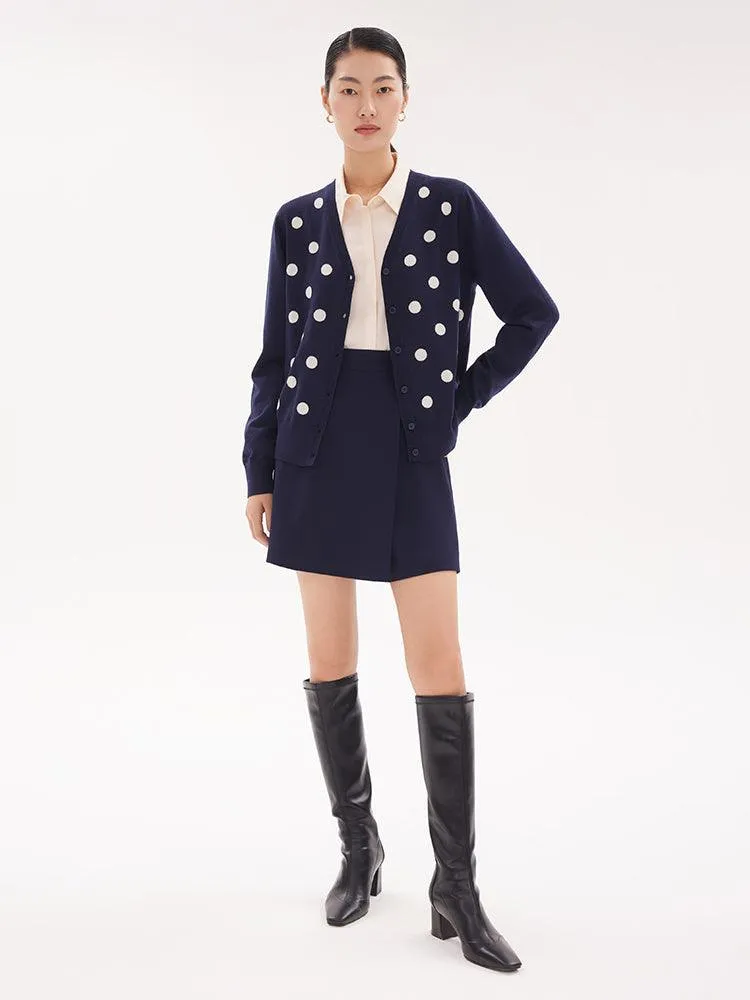 Blue&White Polka Dots Jacquard Reversible Cardigan