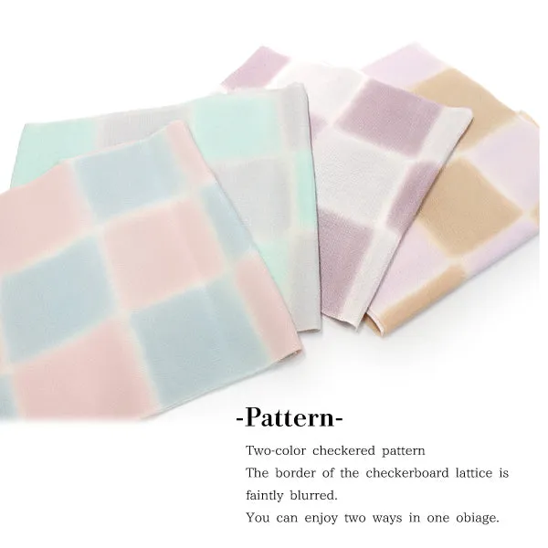 Chirimen Crepe Silk Obiage,Obi Bustle; Two-color checkered pattern
