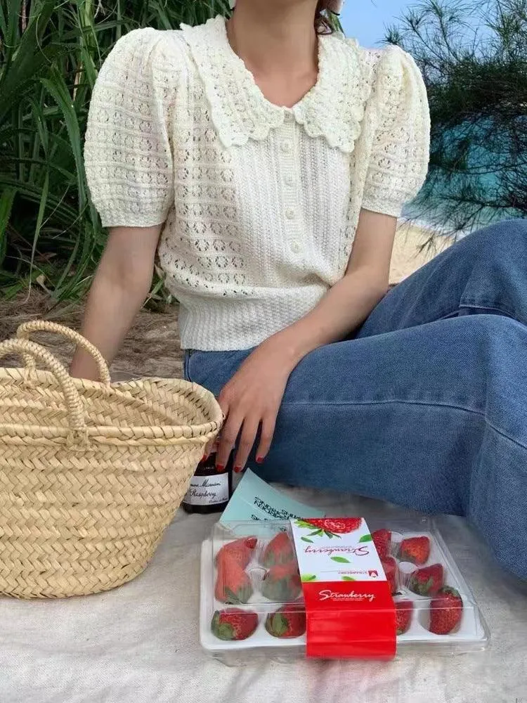 Gentle Hand Crocheting Hollow Knitted Short Sleeve