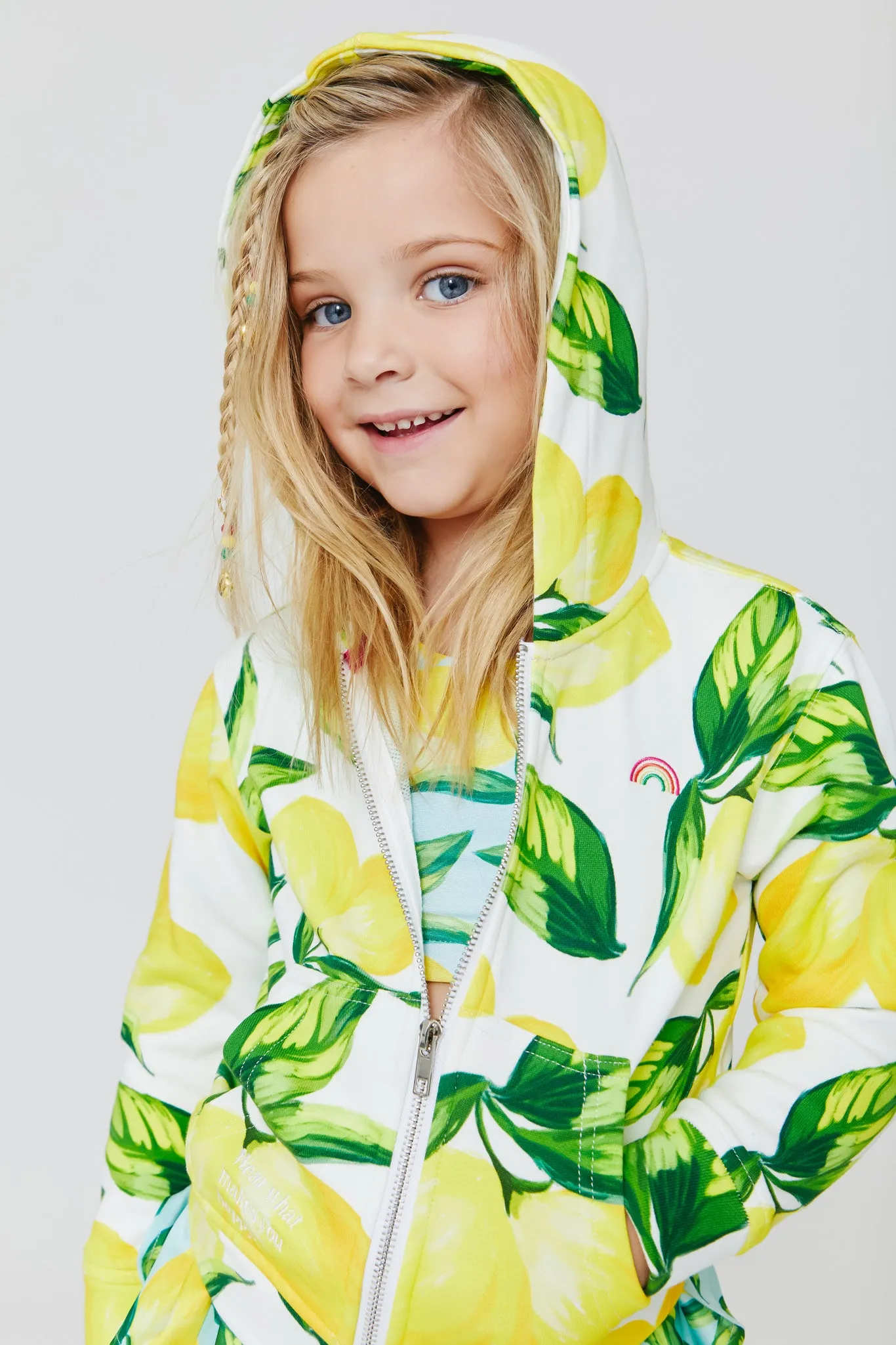Kids Oversized Zip Hoodie in Lemon Spritz