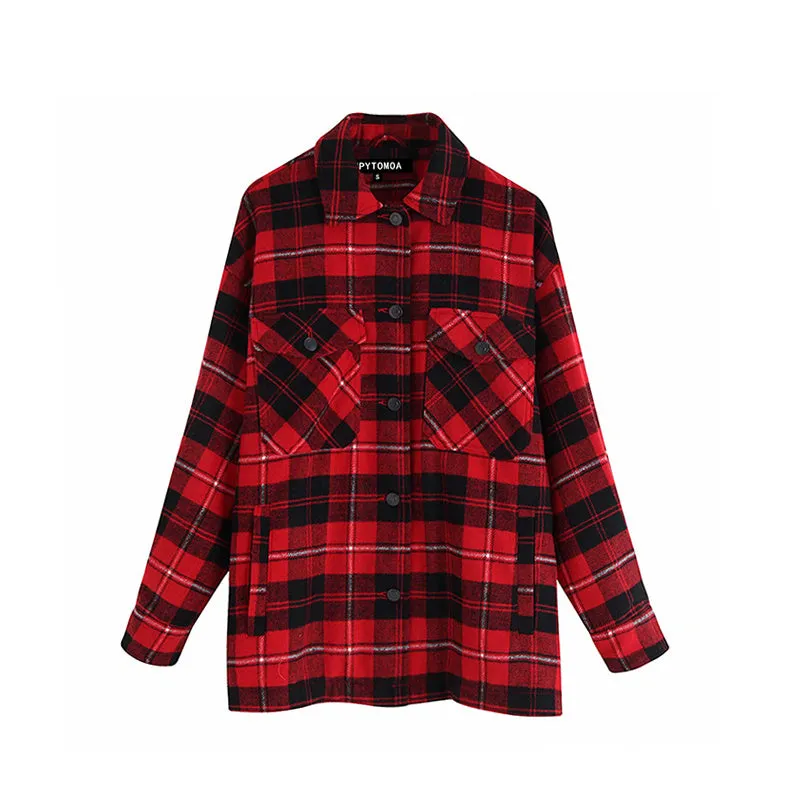 Ladies casual plaid shirt jacket