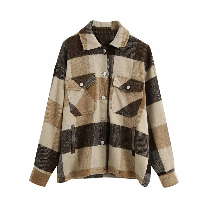 Ladies casual plaid shirt jacket