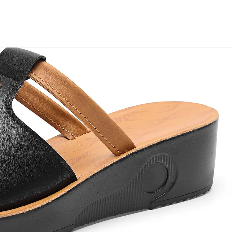 OCW Women Orthopedic Wedge Sandals Lightweight Leather Slip on Cut-out Design Summer Sandals
