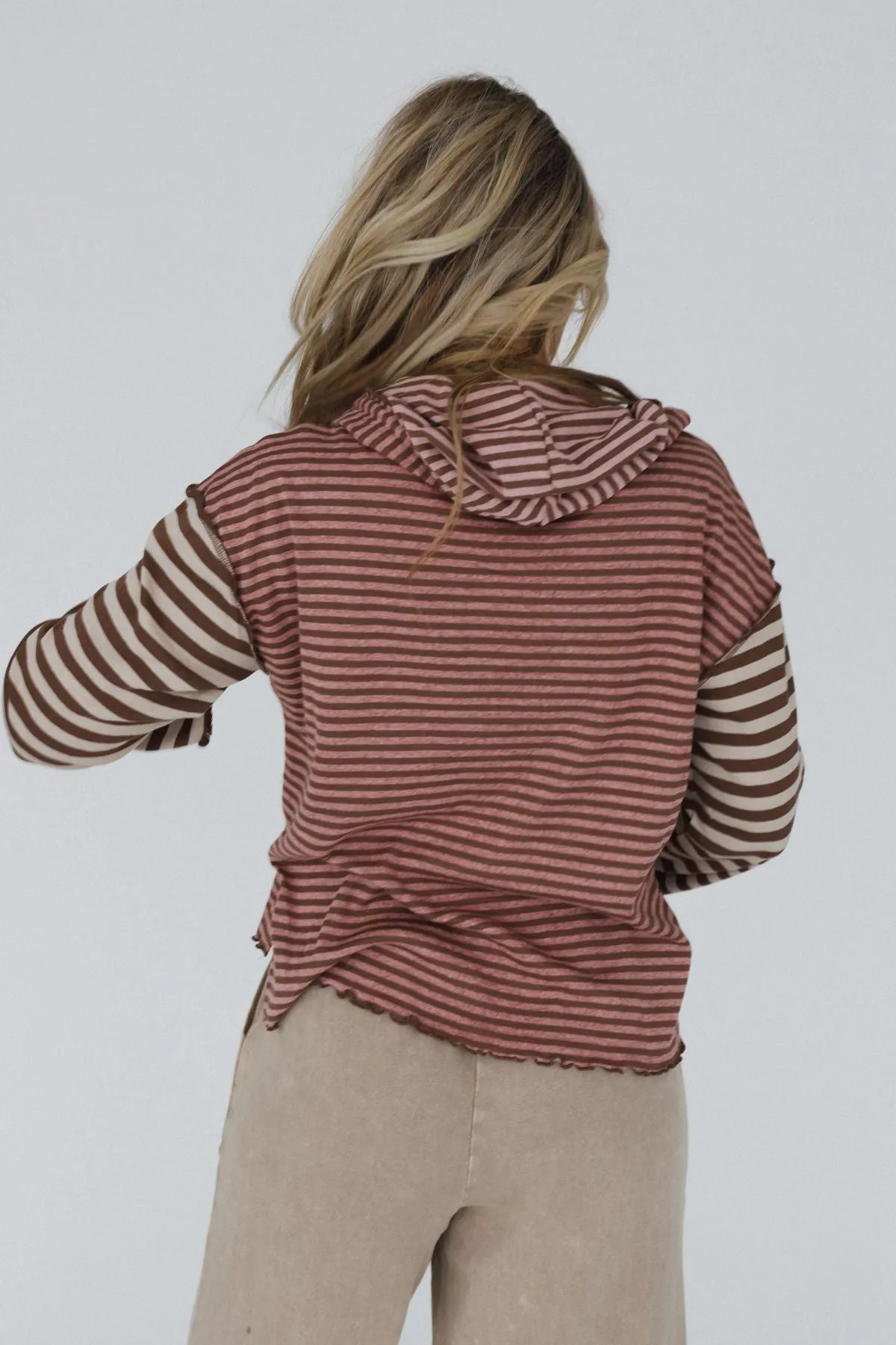 Orla Striped Hoodie Top - Mauve