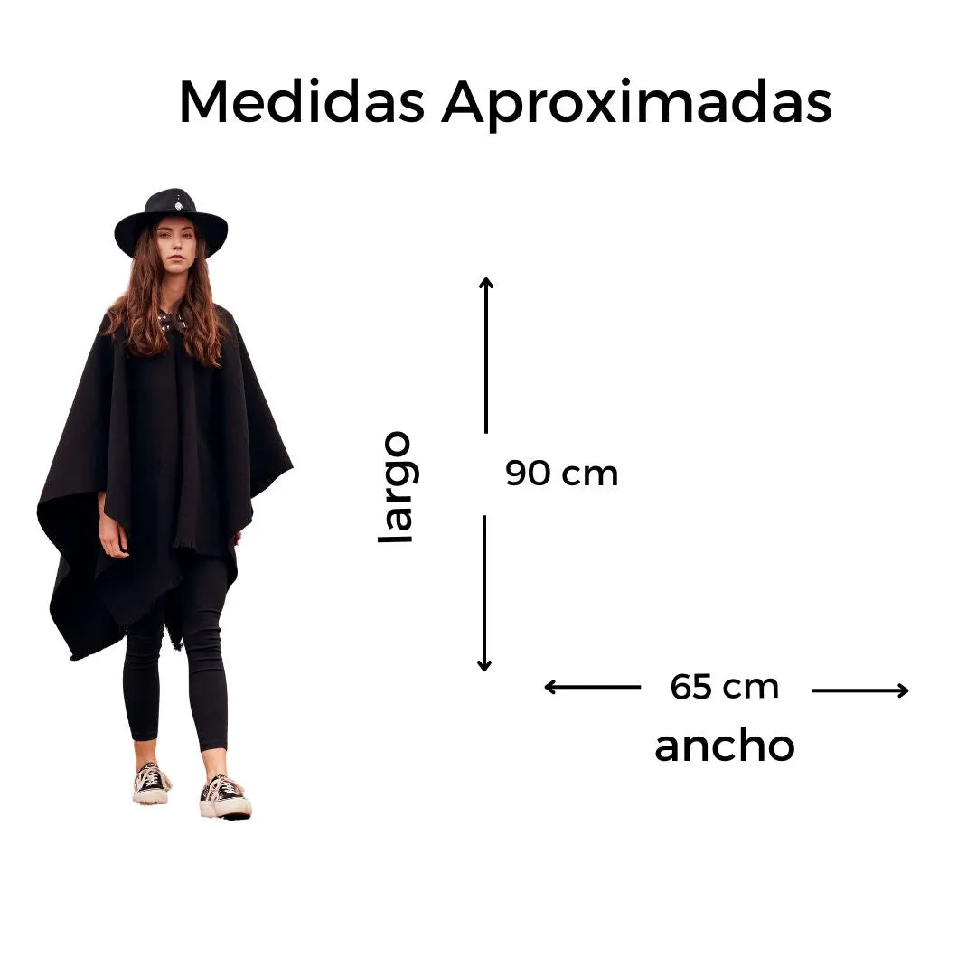 Poncho Estrella lana y alpaca negro con gorro