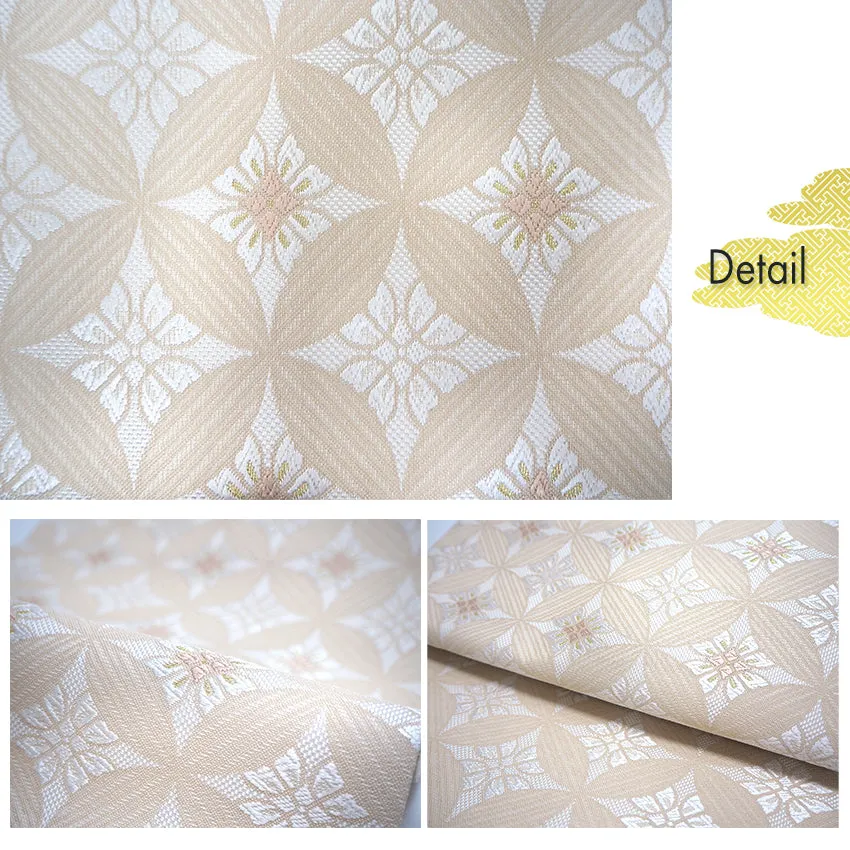 Silk Nishijin Nagoya Obi , Beige with Shippo (Seven Treasures) Pattern