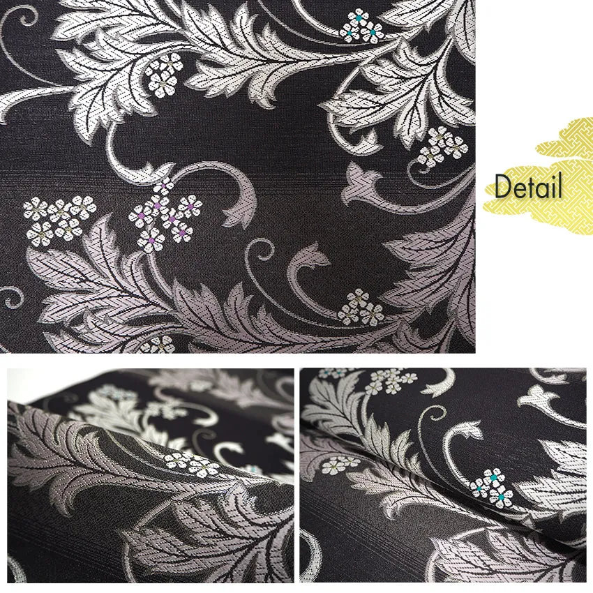 Silk Nishijin Nagoya Obi ,Black with Horizontal Sarasa