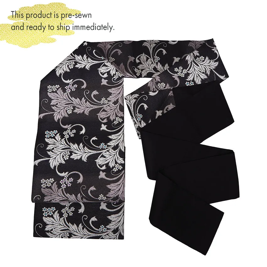 Silk Nishijin Nagoya Obi ,Black with Horizontal Sarasa