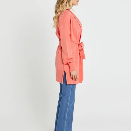 Tabitha Knit Belted Midi cardi - Coral
