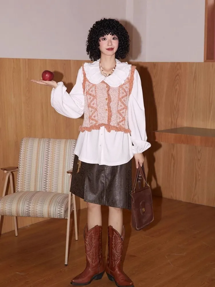 V-Neck Lace Woolen Cardigan Vest【s0000007114】