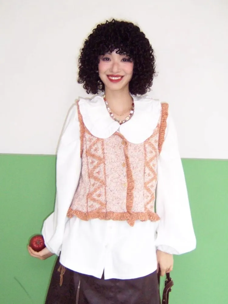 V-Neck Lace Woolen Cardigan Vest【s0000007114】