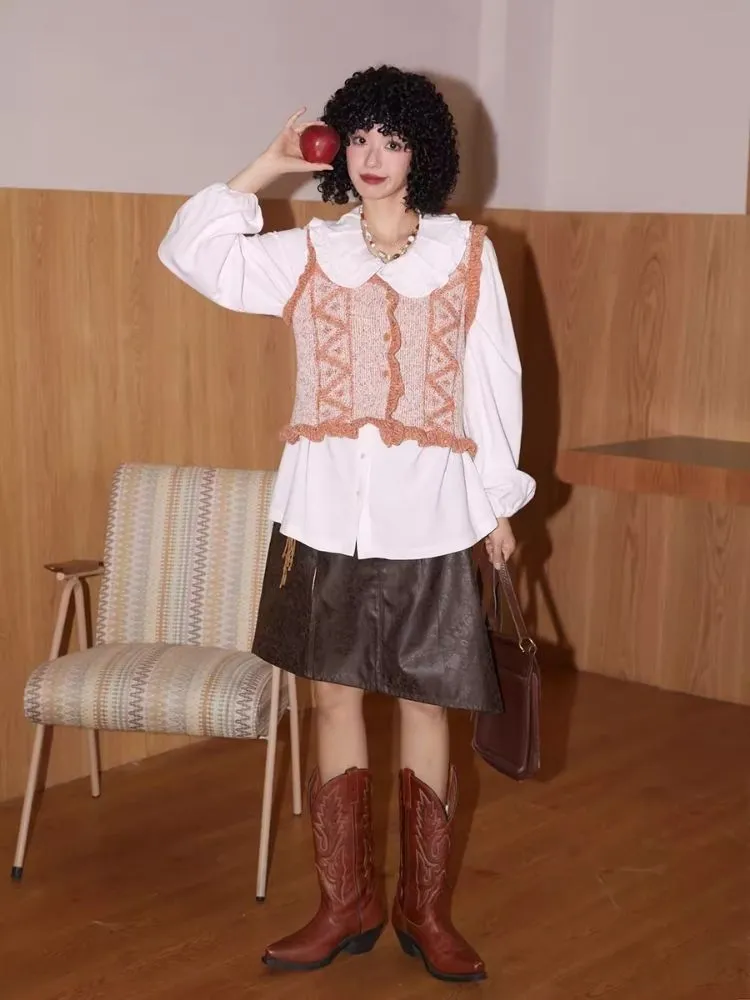 V-Neck Lace Woolen Cardigan Vest【s0000007114】