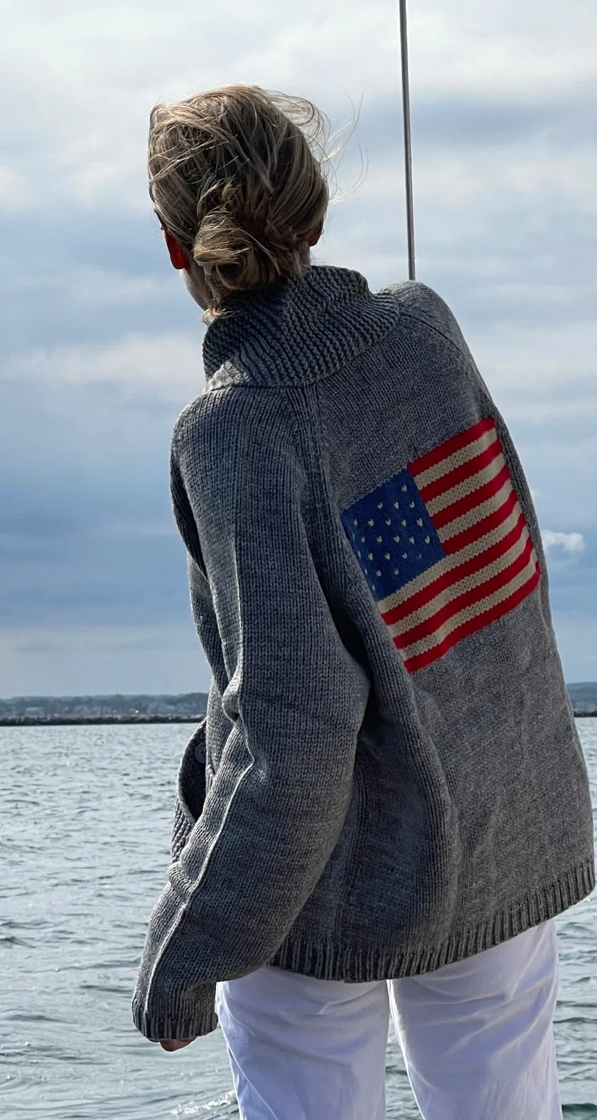 Varsity Flag Cardigan - Heather Gray
