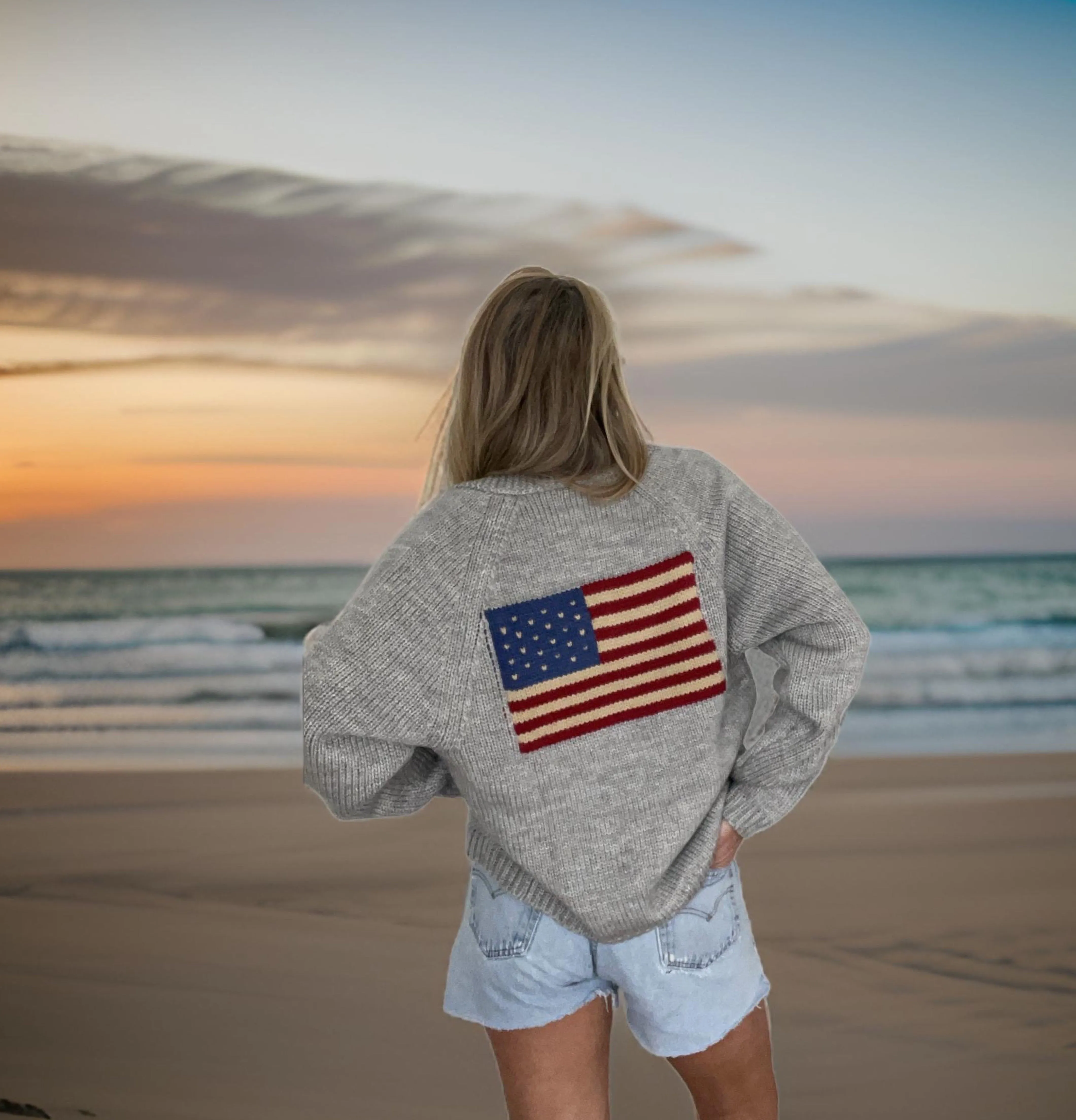 Varsity Flag Cardigan - Heather Gray