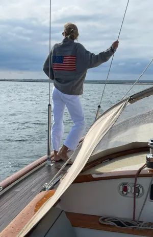 Varsity Flag Cardigan - Heather Gray