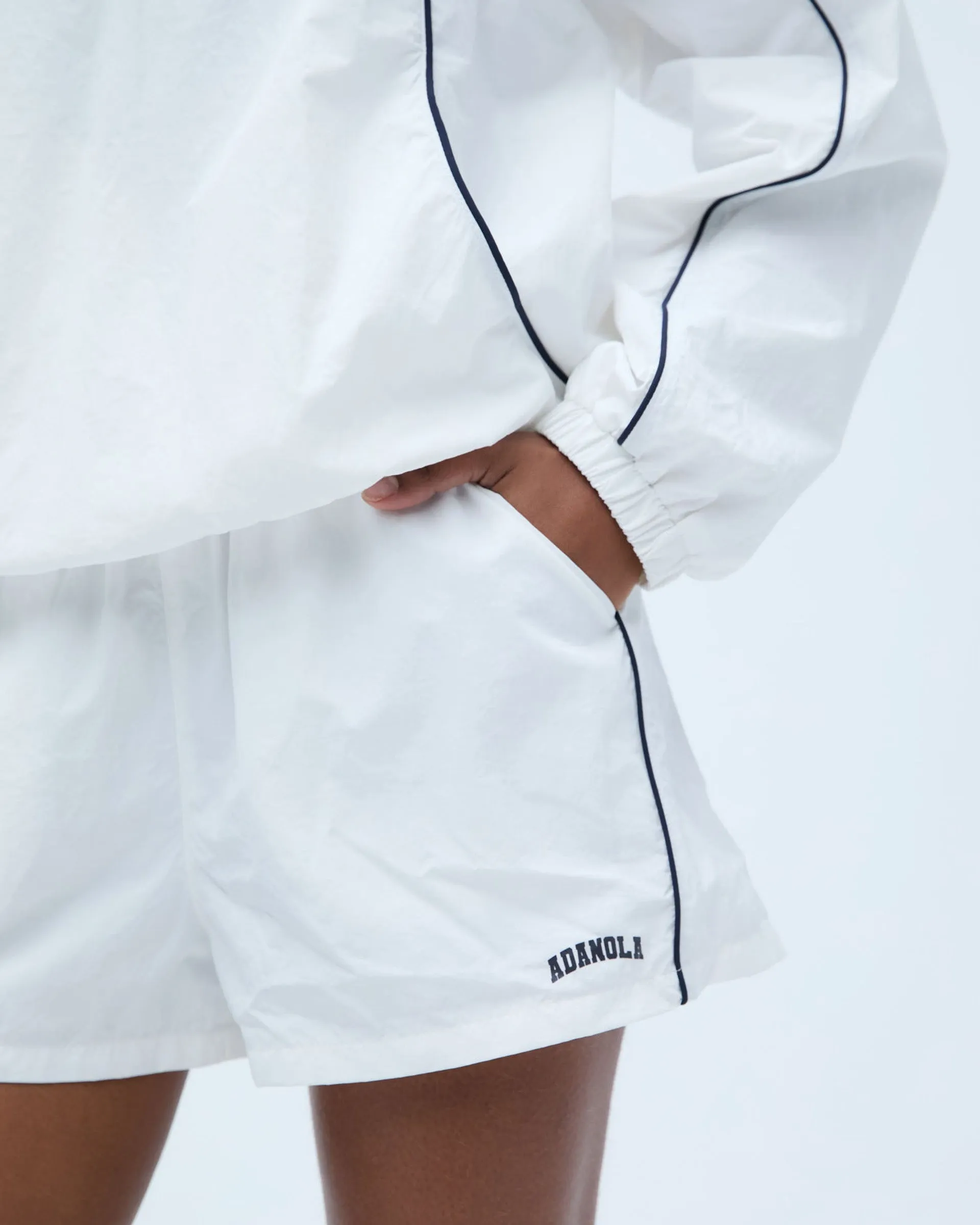 Varsity Track Short - White/Navy Blue