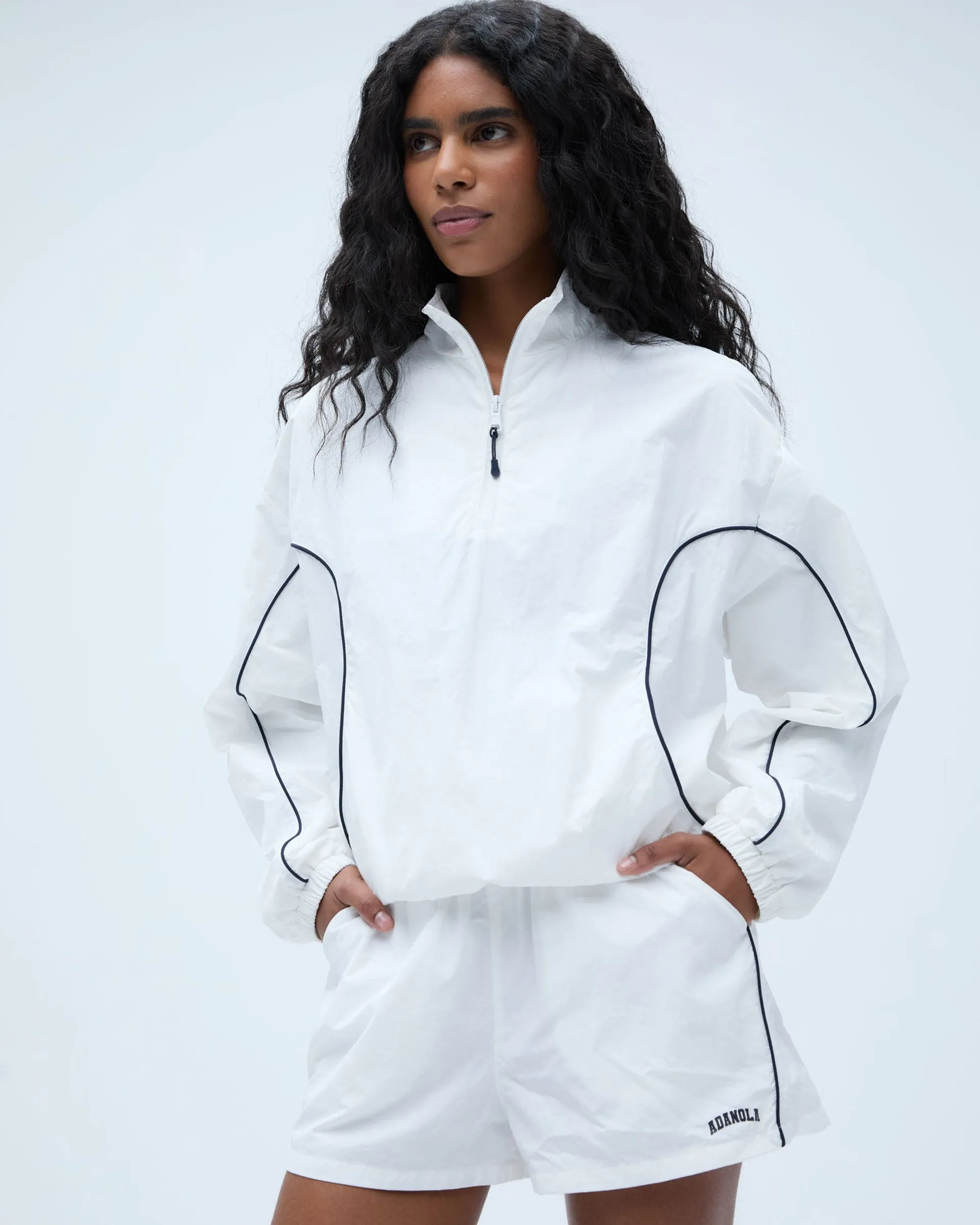 Varsity Track Short - White/Navy Blue