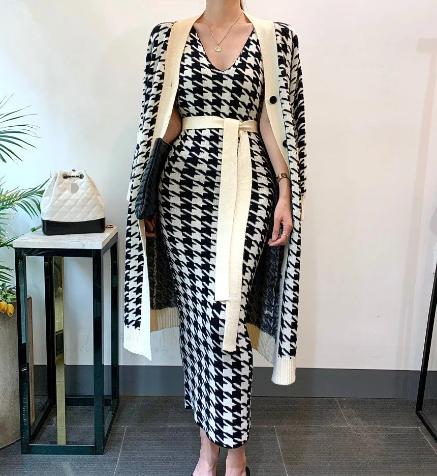 Veronica Luxury Woolen Dress with Long Cardigan