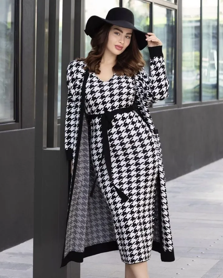 Veronica Luxury Woolen Dress with Long Cardigan