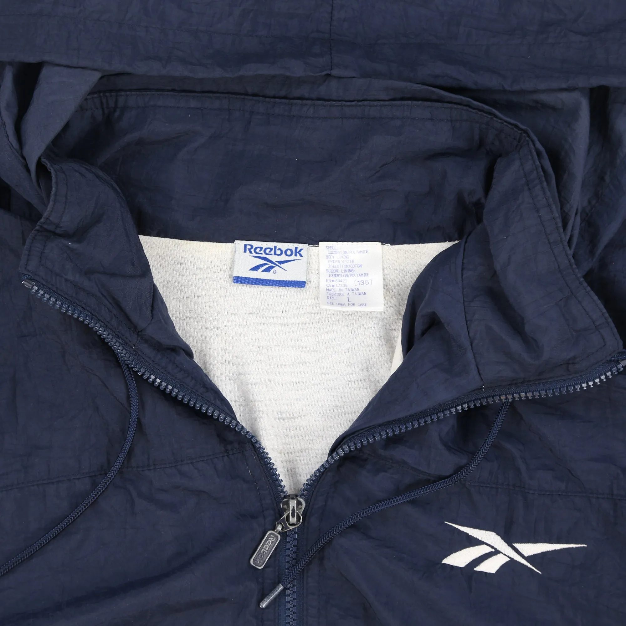 Vintage 90s Reebok Logo Nylon Track Jacket Size L