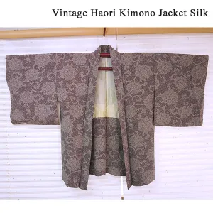 Vintage Haori Kimono Jacket Silk, Dusky Purple base, hrysanthemum