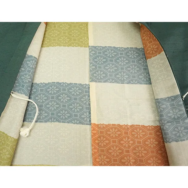 Vintage Haori Kimono Jacket Silk, Green base, Striped Haori