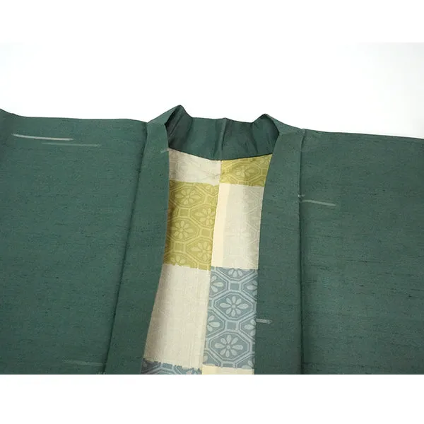 Vintage Haori Kimono Jacket Silk, Green base, Striped Haori