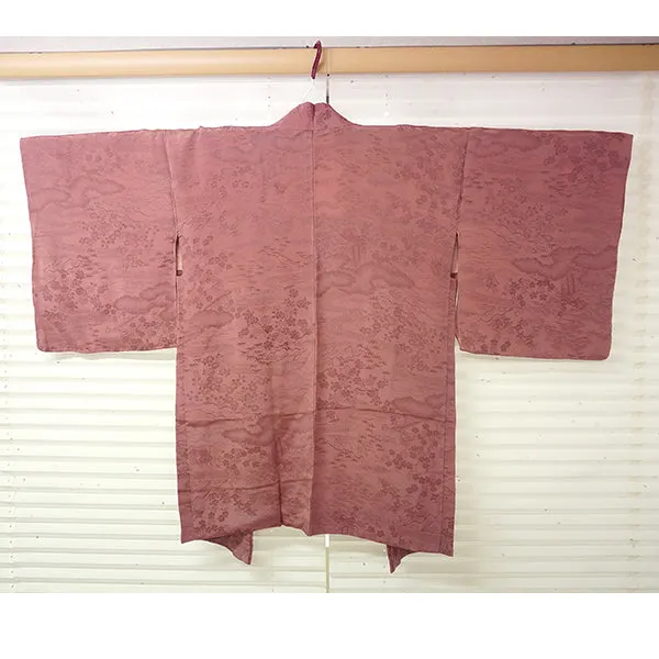 Vintage Haori Kimono Jacket Silk, Orangey-Pink  base,  cherry blossoms