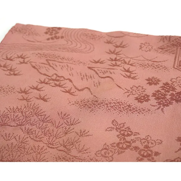 Vintage Haori Kimono Jacket Silk, Orangey-Pink  base,  cherry blossoms