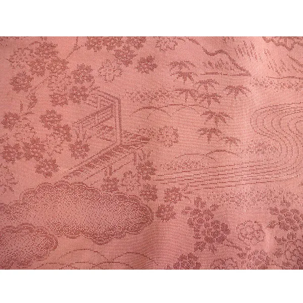 Vintage Haori Kimono Jacket Silk, Orangey-Pink  base,  cherry blossoms
