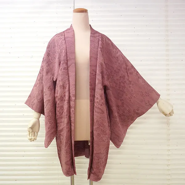 Vintage Haori Kimono Jacket Silk, Orangey-Pink  base,  cherry blossoms