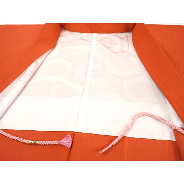 Vintage Haori Kimono Jacket Silk, Vivid Orange base, Cloud ,Dew-on-Grass Motifs