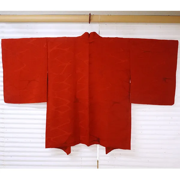 Vintage Haori Kimono Jacket Silk, Vivid Red base, Waves and Rippling Water Motif