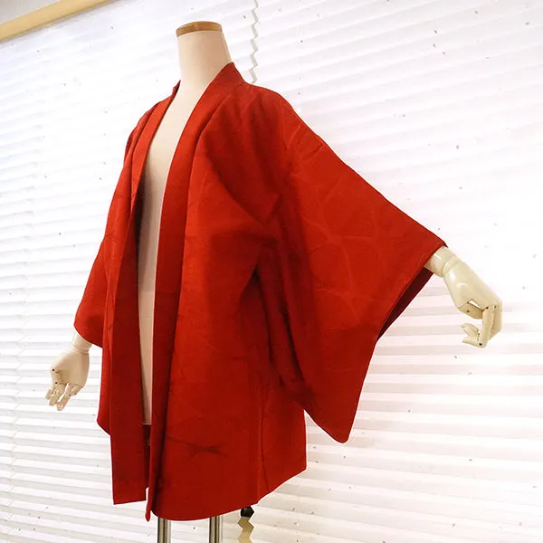 Vintage Haori Kimono Jacket Silk, Vivid Red base, Waves and Rippling Water Motif