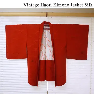 Vintage Haori Kimono Jacket Silk, Vivid Red base, Waves and Rippling Water Motif