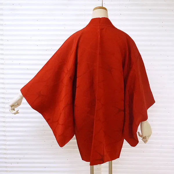 Vintage Haori Kimono Jacket Silk, Vivid Red base, Waves and Rippling Water Motif
