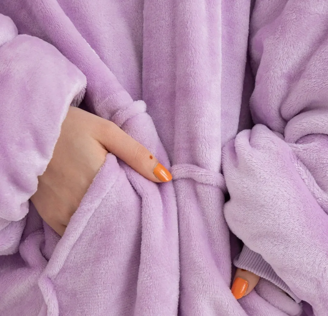 Winter Warm Soft Velour Hoodie Blanket Pocket Big Soft Robe Bathrobe Sweatshirt