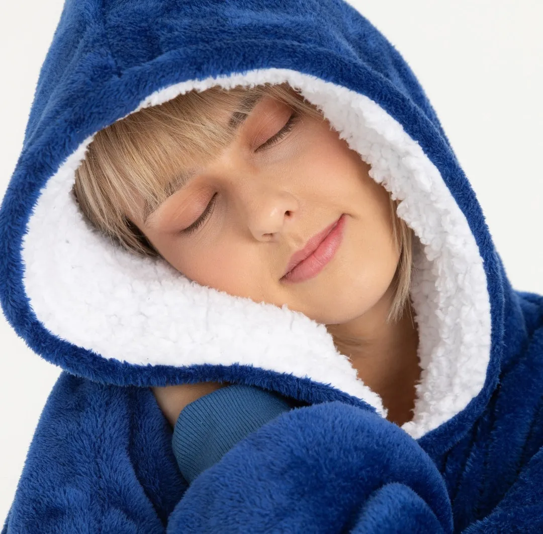 Winter Warm Soft Velour Hoodie Blanket Pocket Big Soft Robe Bathrobe Sweatshirt