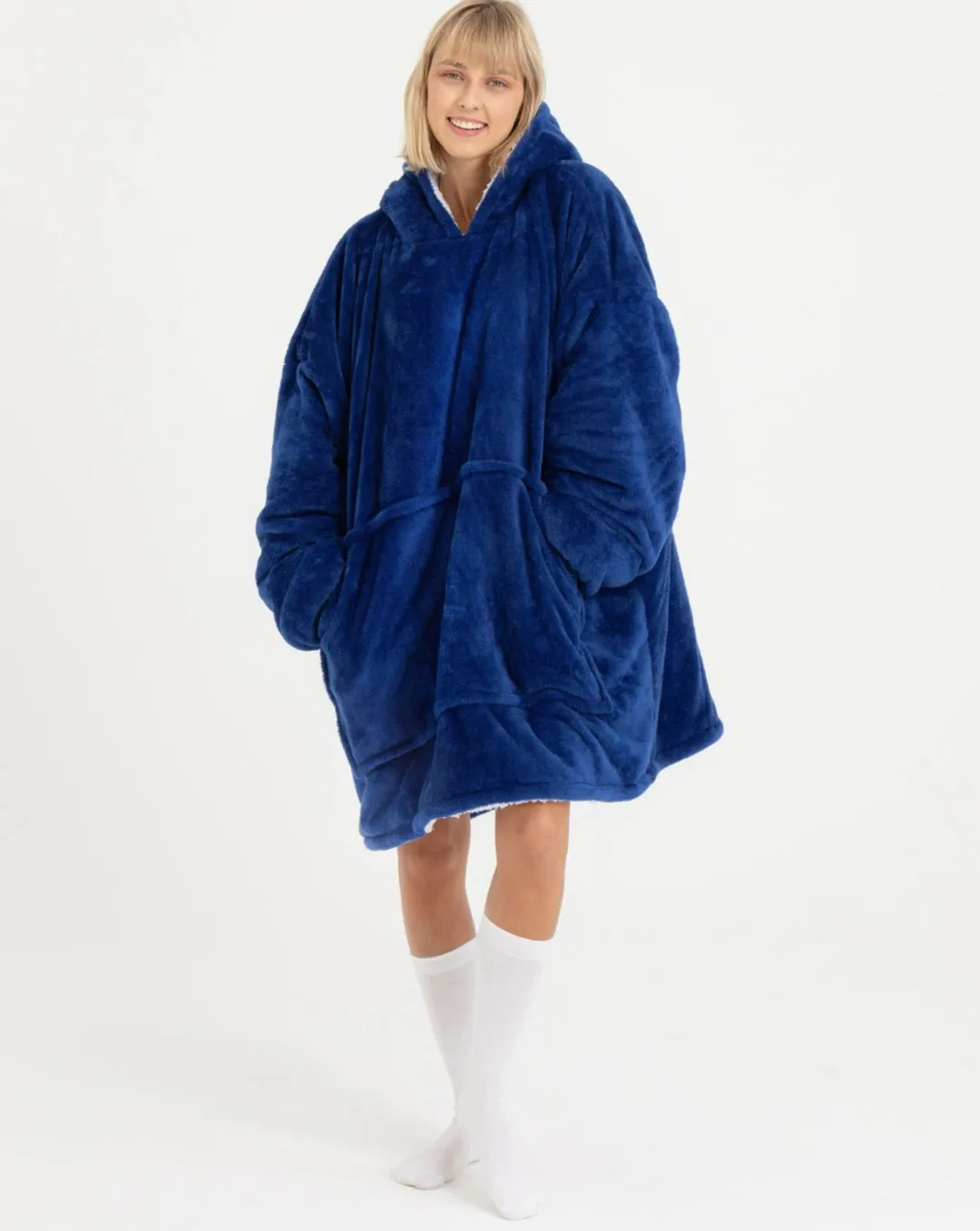 Winter Warm Soft Velour Hoodie Blanket Pocket Big Soft Robe Bathrobe Sweatshirt