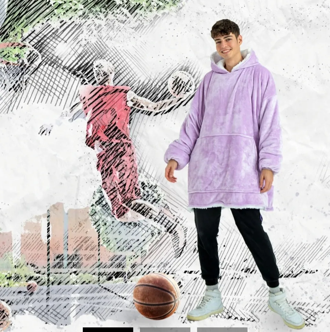 Winter Warm Soft Velour Hoodie Blanket Pocket Big Soft Robe Bathrobe Sweatshirt