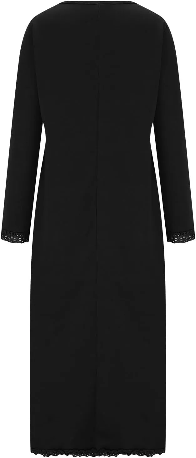 Womens Long Sleeve Sweatshirt Dress Elegant Lace Trim Maxi Dress Muslim Girl Spring Fall Autumn Winter Loose Dress